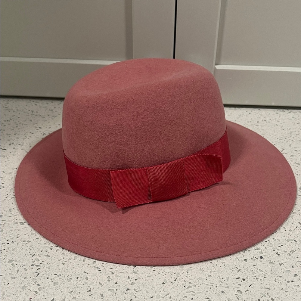 Vintage Pink Felt Fedora with Red Band